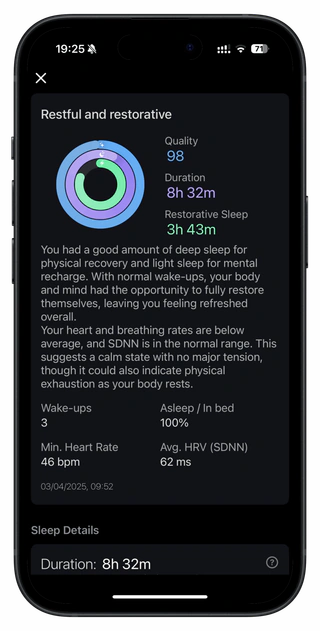 Сводка показателей сна с Apple Watch.