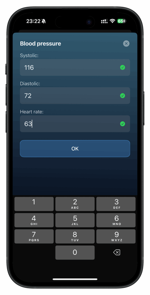 Blood pressure readings input