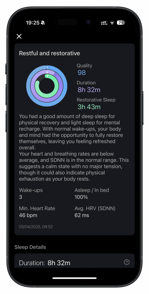 Summary of all sleep data from Apple Watch.