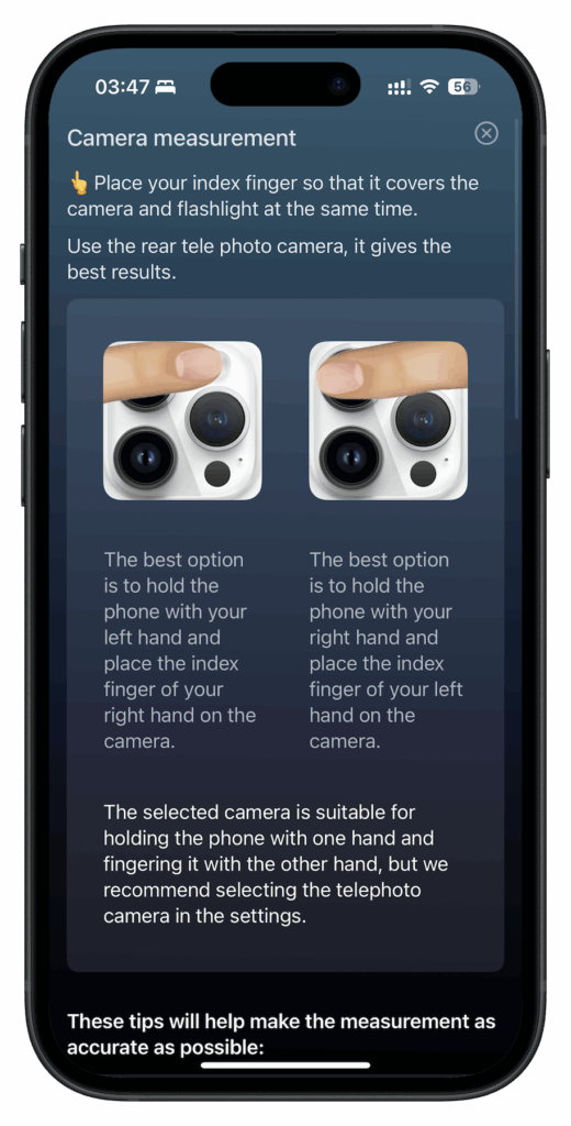 HR and HRV measurement with iPhone camera